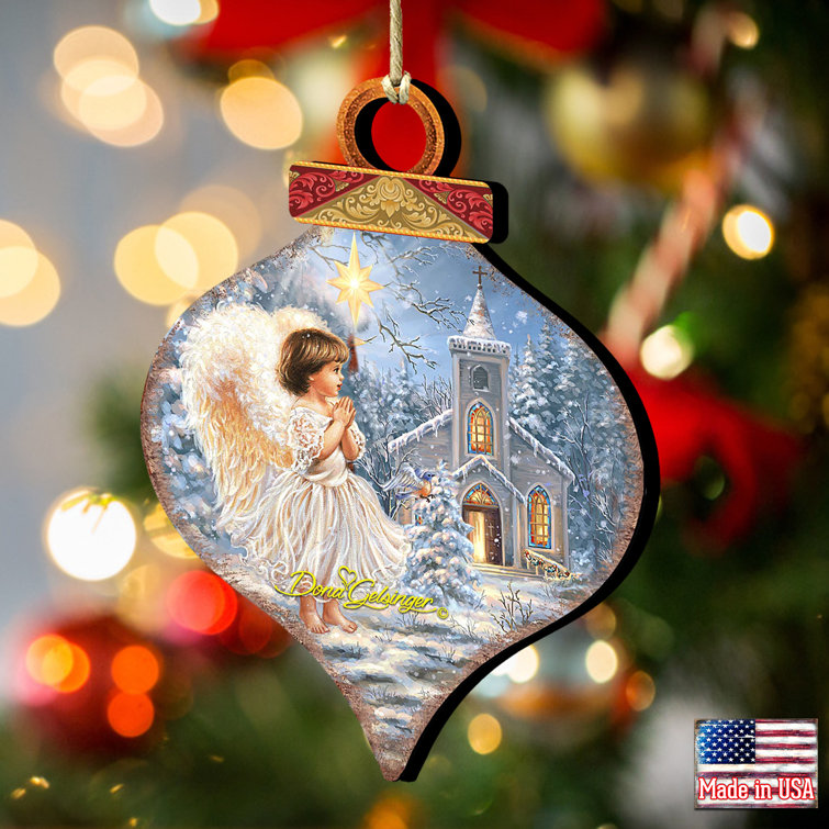 Angel at the Chapel Birch Wood Ornament Set