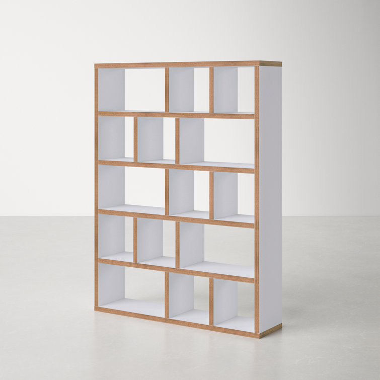 Berlin Pure White 59" Wide 5-Level Plywood Geometric Bookcase