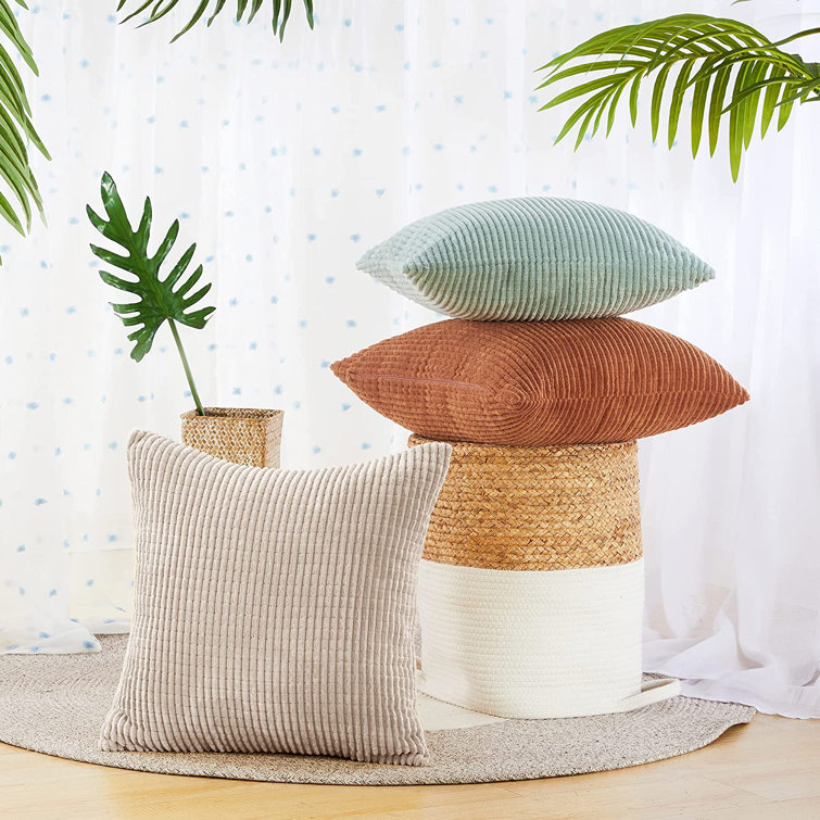 Cream Corduroy Striped 16" x 16" Pillow Covers, Set of 2
