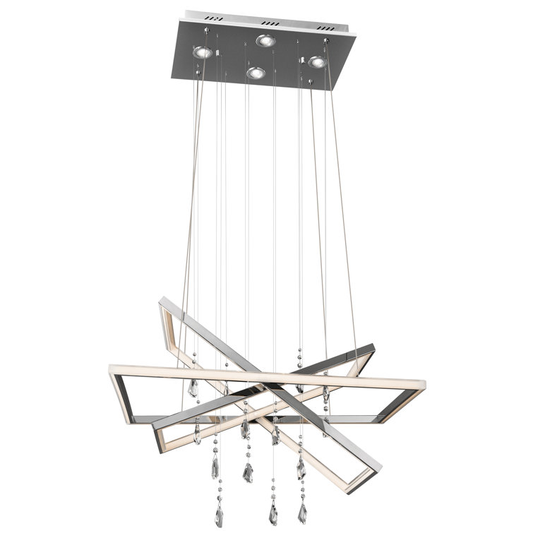 Maze Chrome LED Chandelier with Etched Acrylic and Crystal Accents