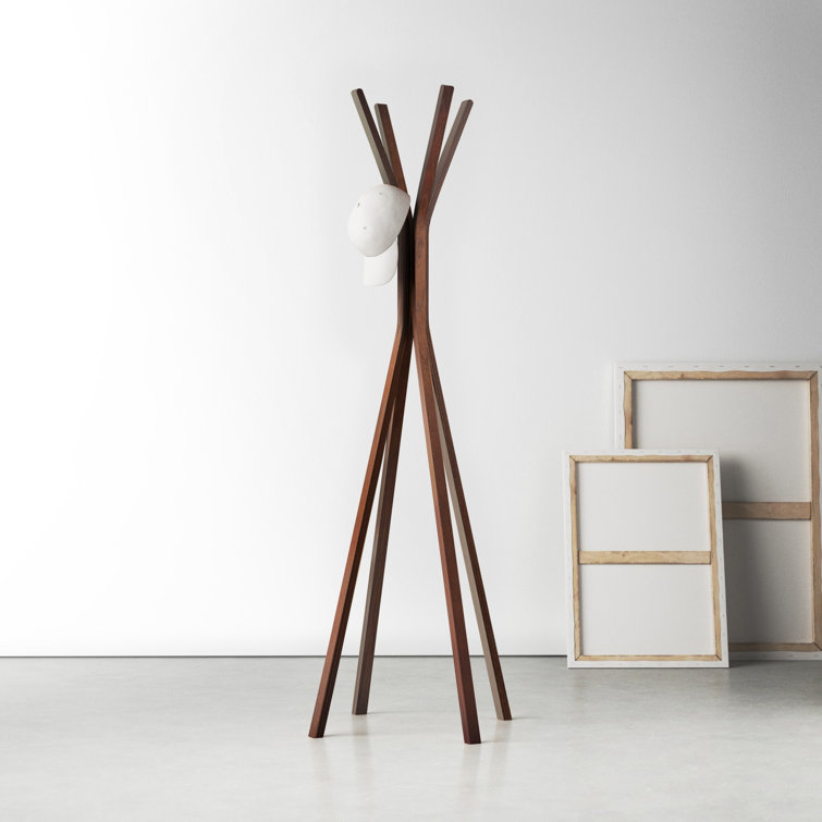 Mid-Century Modern 4-Hook Walnut Oak Plywood Coat Rack
