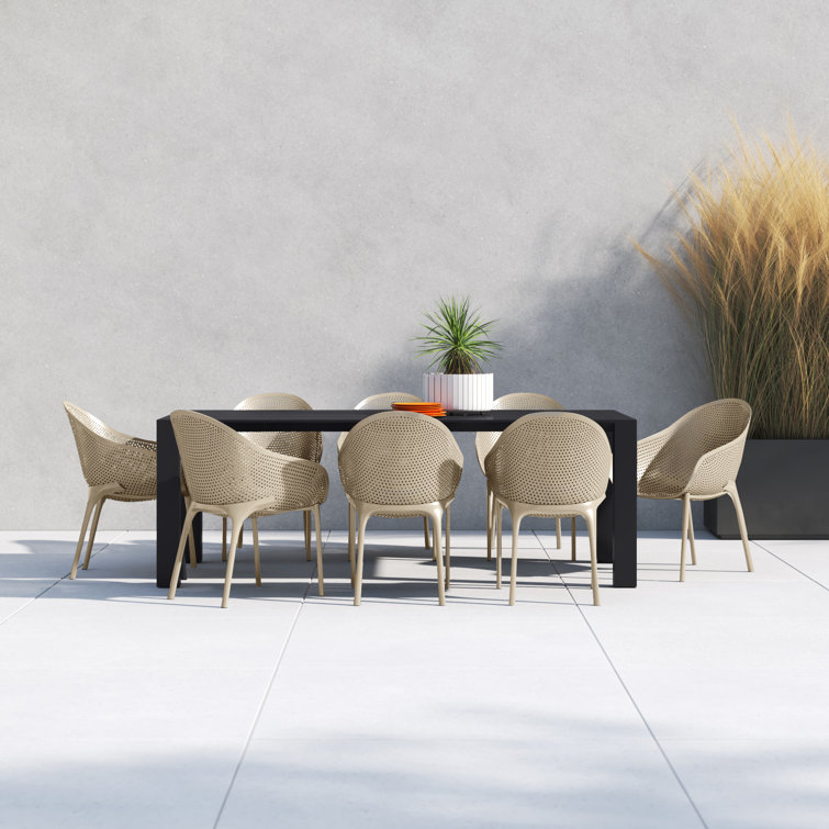Black Polypropylene 8-Person Outdoor Dining Set with Extendable Table