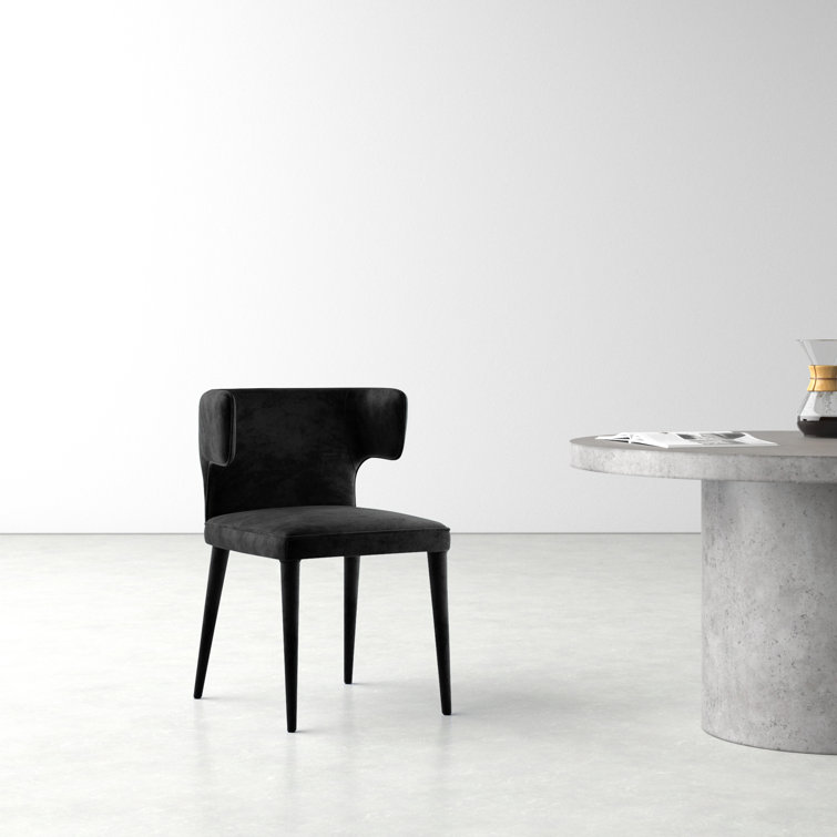 Black Velvet Upholstered Wingback Side Chair with Metal Legs