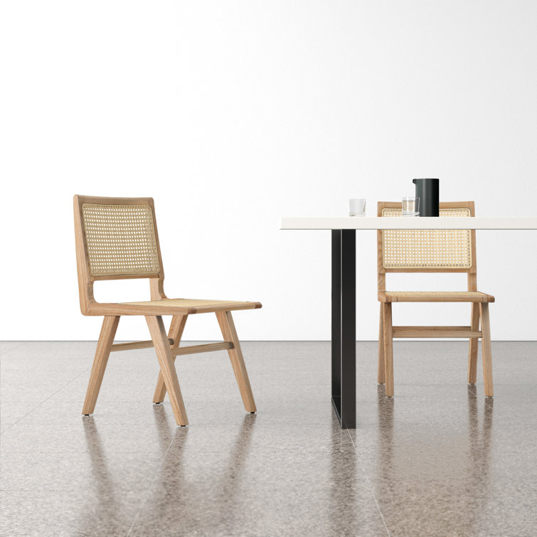 Hattie Natural Brown Wood and Woven Cane Side Chair, Set of 2
