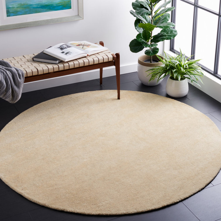 Beige Round Hand-Tufted Wool Area Rug, 6'