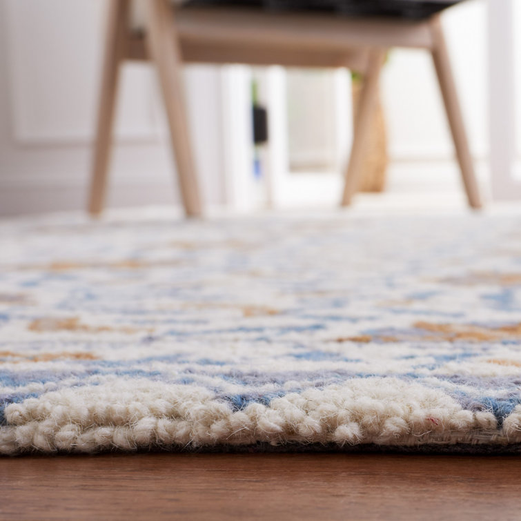 Handmade Chelsea Floral Wool Accent Rug - Ivory & Blue, 1'8" x 2'6"