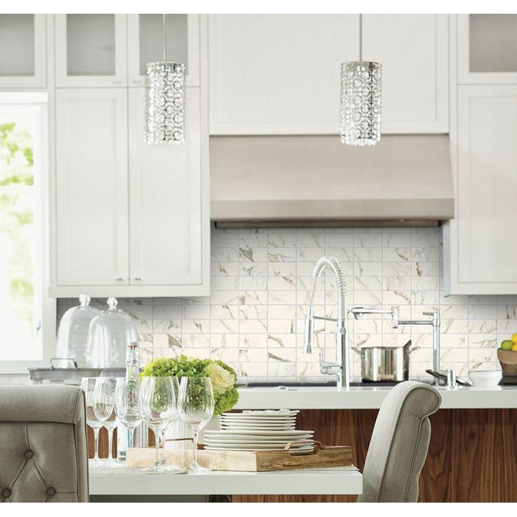 Bianco Carrara White Honed Marble Look Glass Wall Tile