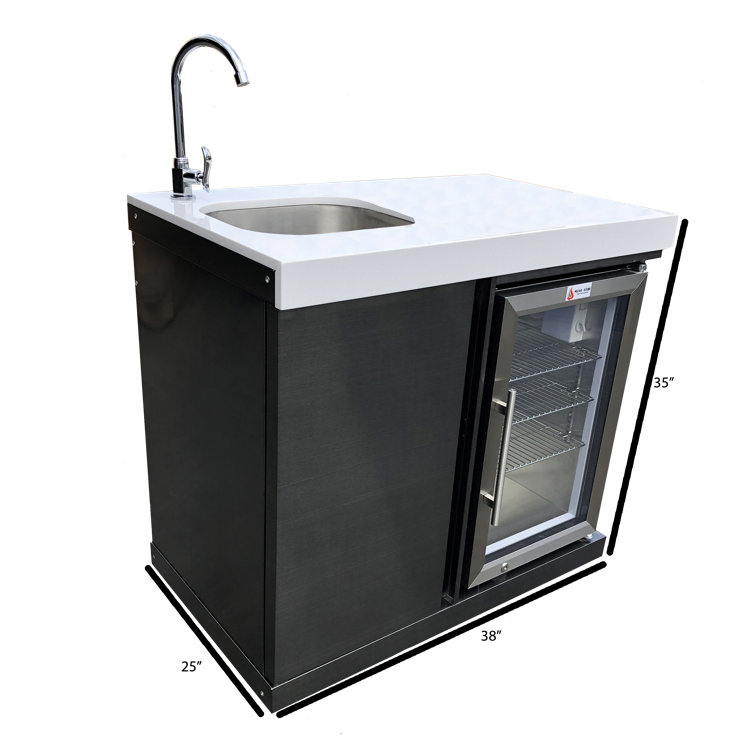 Black Stainless Steel Outdoor Beverage Center with Sink and Fridge