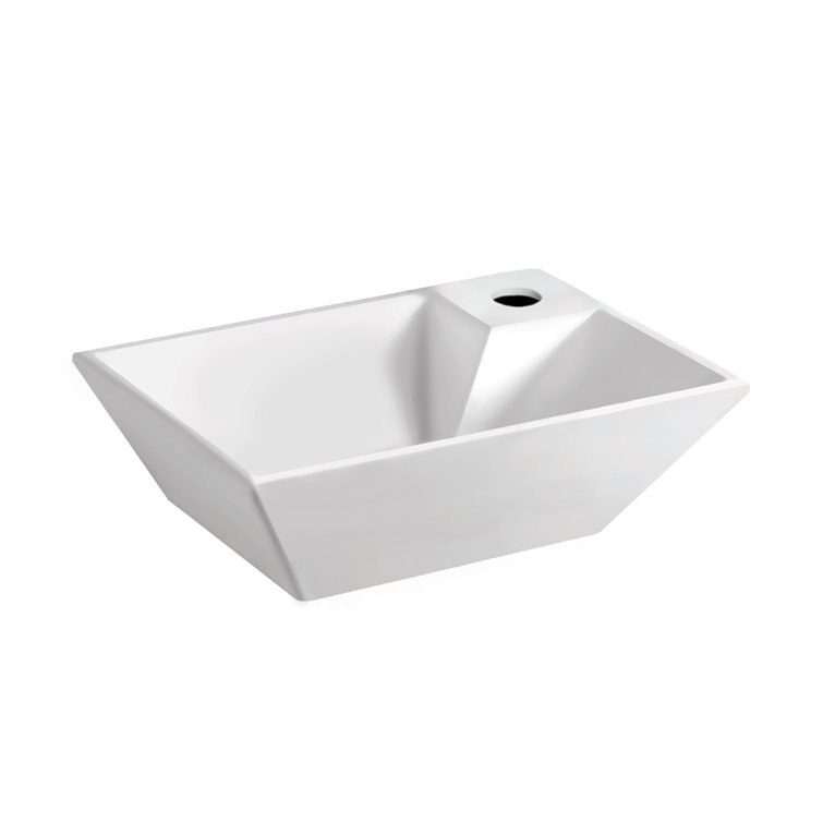 White Rectangular Ceramic Wall-Mount Bathroom Sink