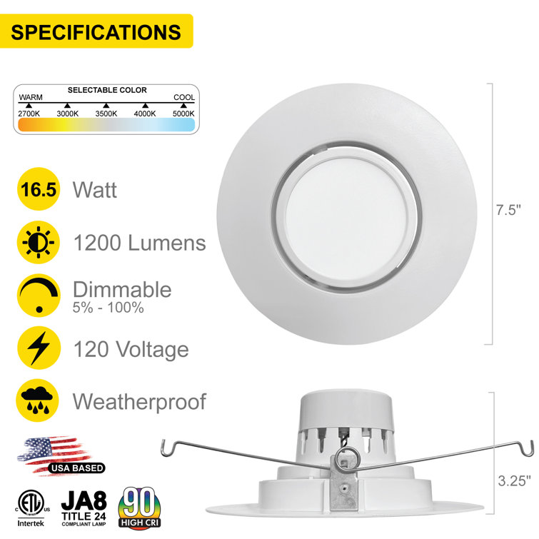 6-Inch White Adjustable LED Gimbal Recessed Downlight, 6-Pack