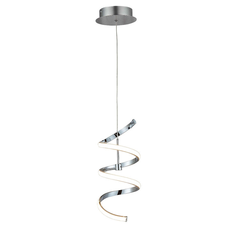 Chrome Spiral LED Pendant Light with Crystal Accents