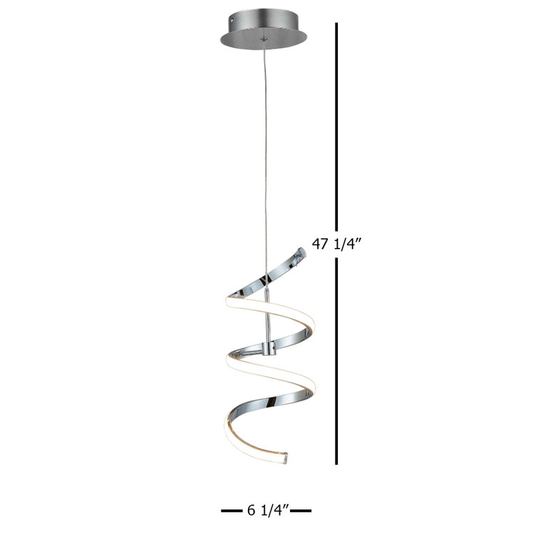 Chrome Spiral LED Pendant Light with Crystal Accents