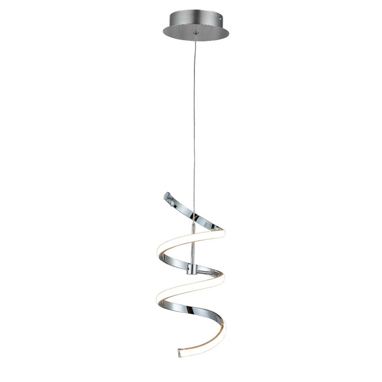 Chrome Spiral LED Pendant Light with Crystal Accents