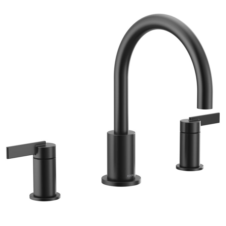 Matte Black Modern Deck Mounted Widespread Faucet with Metal Handles