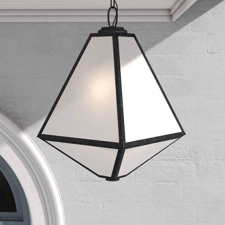 Black Charcoal Outdoor Lantern with White Opal Glass Panels