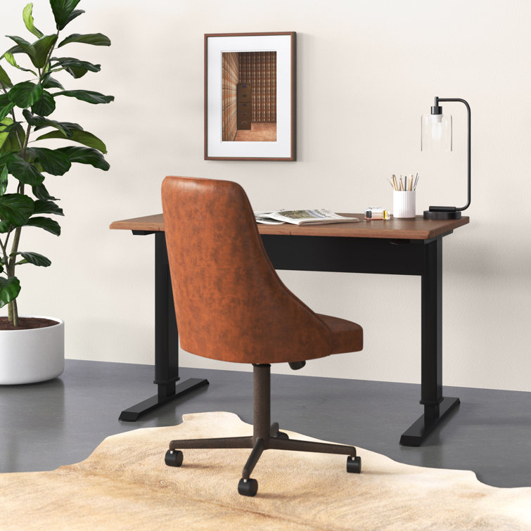 Niagara 48" Teak Finish Adjustable Height Standing Desk with Power Outlet