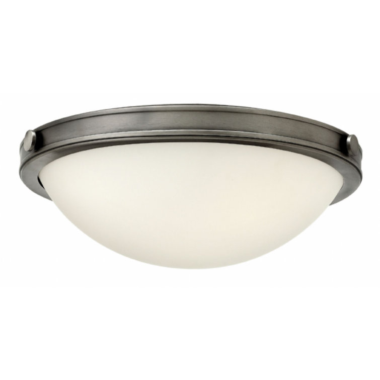Transitional Antique Nickel Bowl LED Flush Mount with Etched Opal Glass