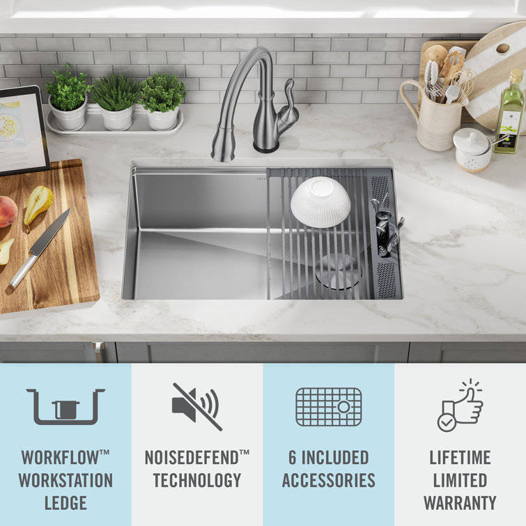 Delta 27" Stainless Steel Undermount Workstation Kitchen Sink with Accessories