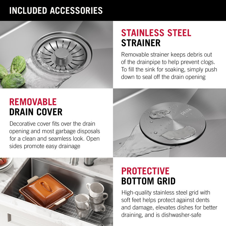 Delta 27" Stainless Steel Undermount Workstation Kitchen Sink with Accessories