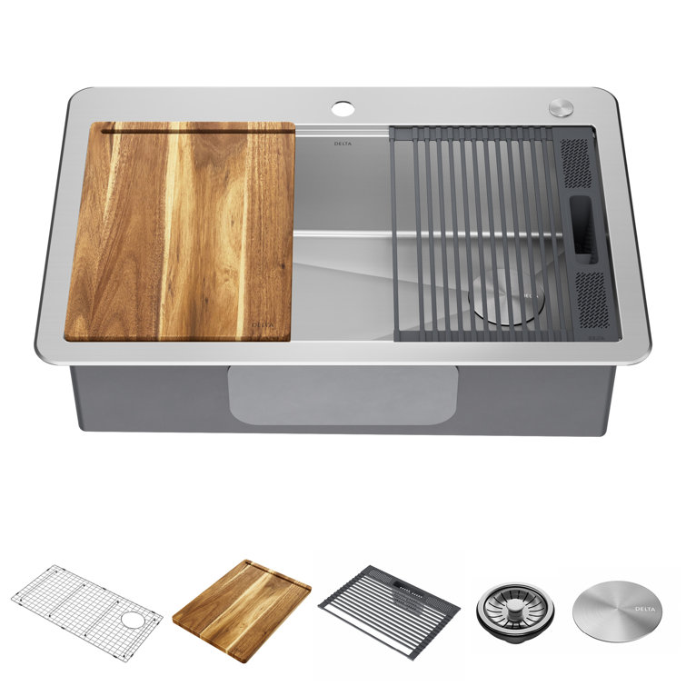 Delta Lorelai 33" Stainless Steel Workstation Kitchen Sink with Accessories