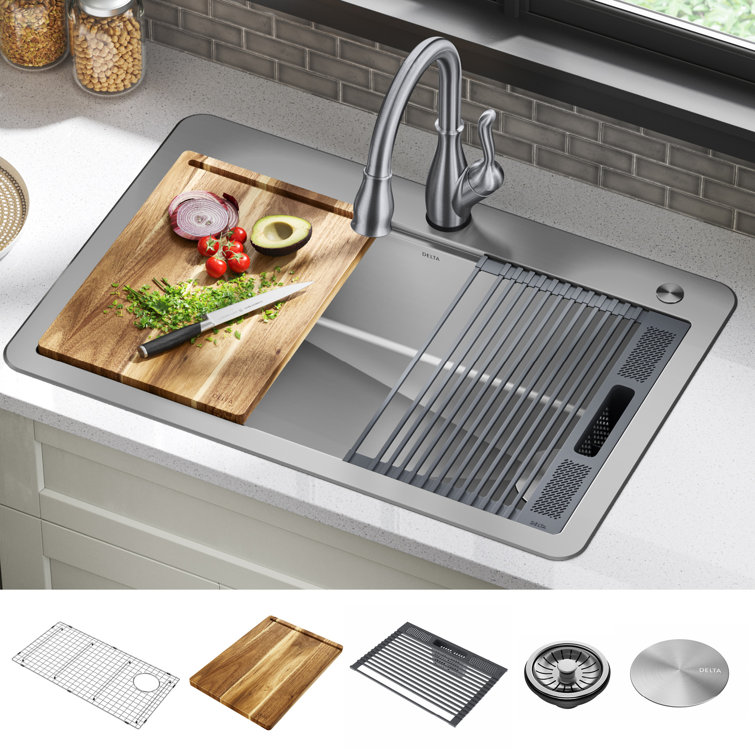 Delta Lorelai 33" Stainless Steel Workstation Kitchen Sink with Accessories