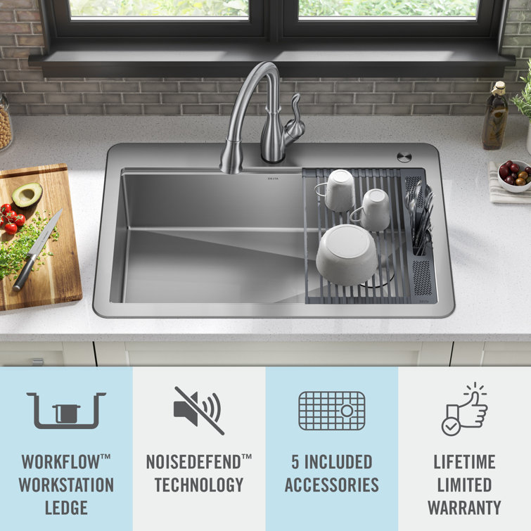 Delta Lorelai 33" Stainless Steel Workstation Kitchen Sink with Accessories