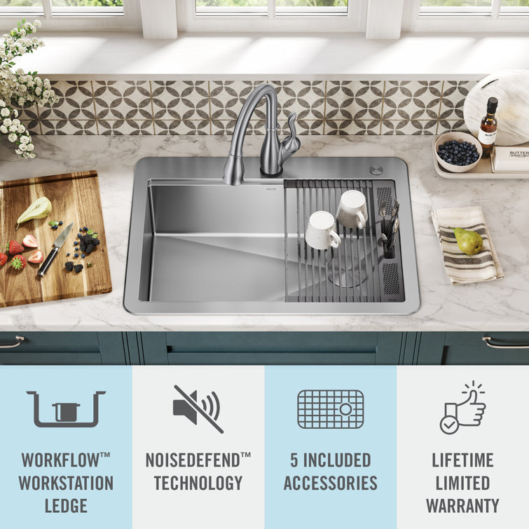 Delta 30" Stainless Steel Single Bowl Workstation Kitchen Sink