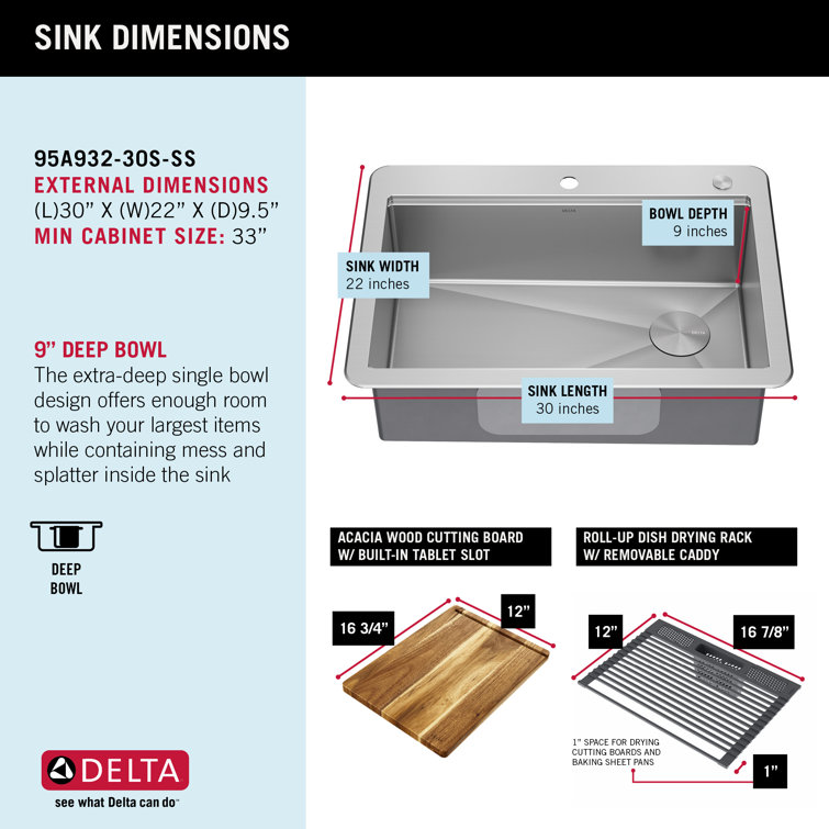 Delta 30" Stainless Steel Single Bowl Workstation Kitchen Sink