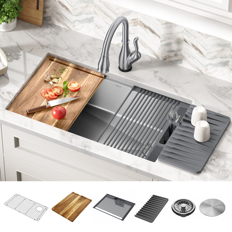 32" Stainless Steel Single Bowl Drop-in Kitchen Sink with Drainboard