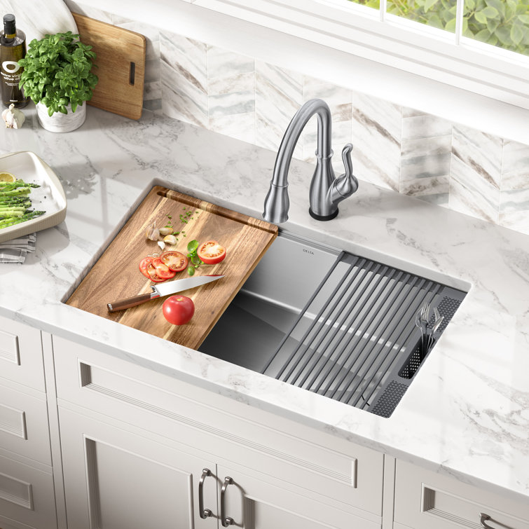 32" Stainless Steel Single Bowl Drop-in Kitchen Sink with Drainboard