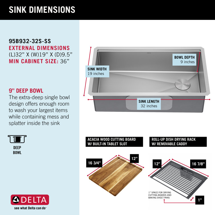 32" Stainless Steel Single Bowl Drop-in Kitchen Sink with Drainboard