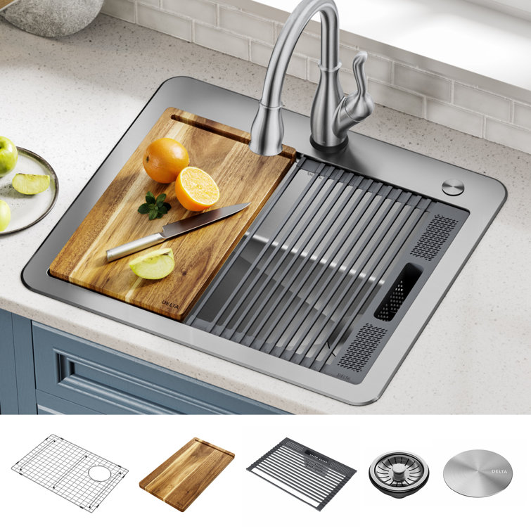 Stainless Steel Single Bowl Workstation Kitchen Sink with Accessories