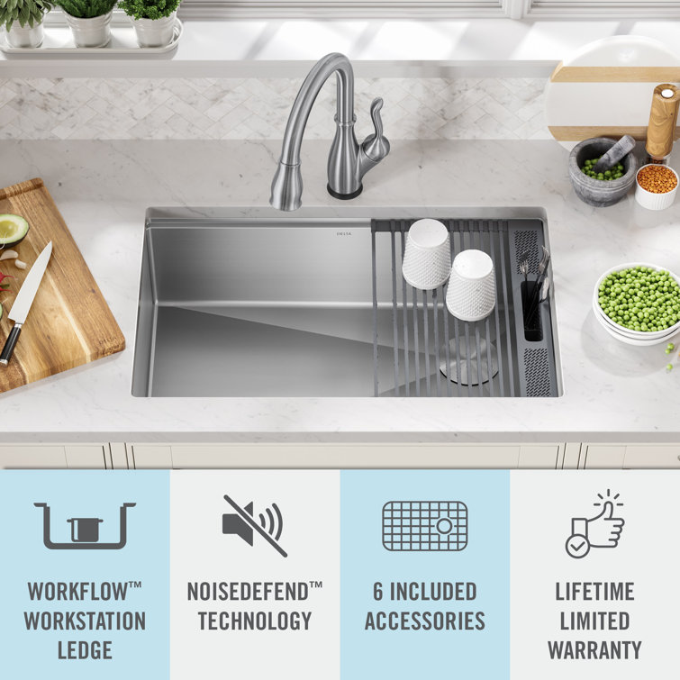 30-Inch Stainless Steel Undermount Single Bowl Workstation Sink