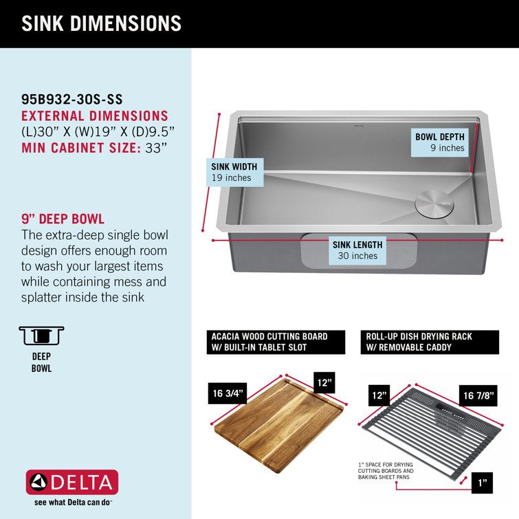30-Inch Stainless Steel Undermount Single Bowl Workstation Sink