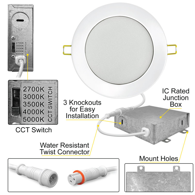 White Aluminum 4'' LED Recessed Lighting Kit, 6-Pack