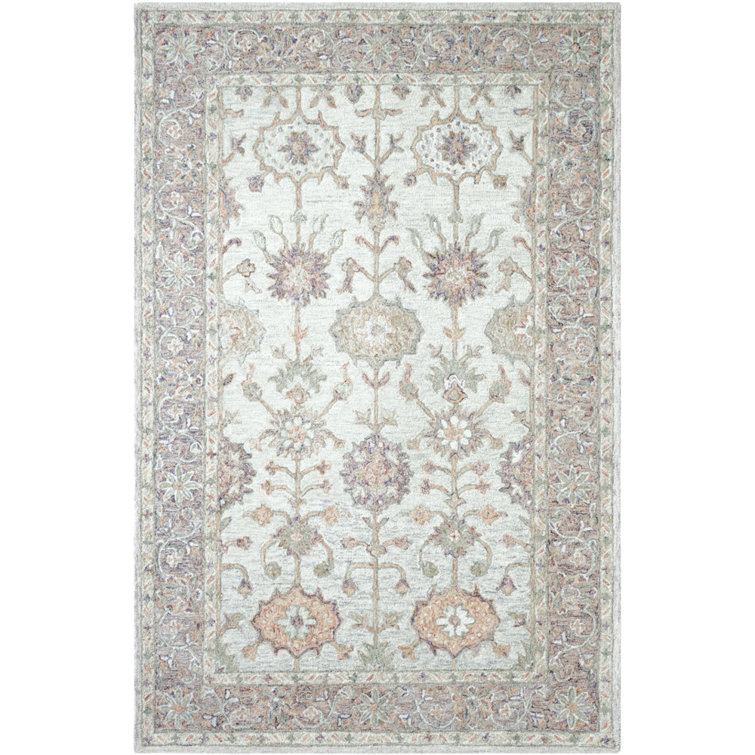 Hand-Tufted Wool Cream and Lavender Rectangular Area Rug