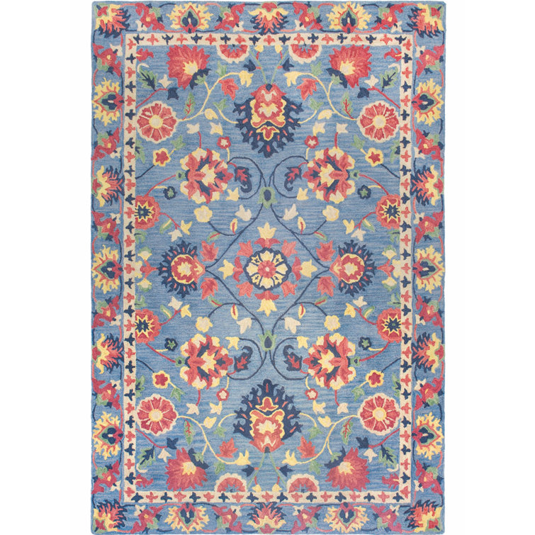 Colonial Williamsburg Inspired Handmade Tufted Wool Blue/Orange Area Rug