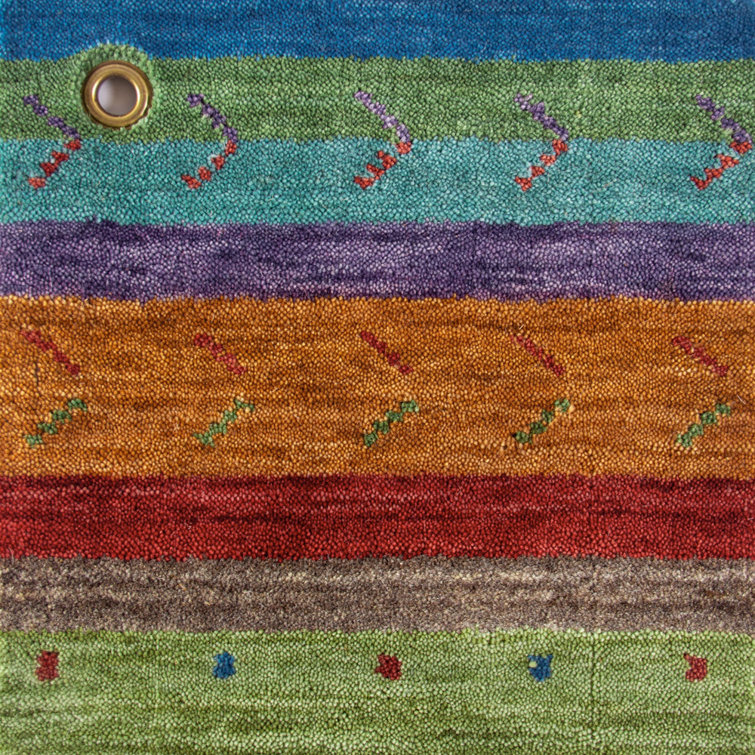 Hand-Woven Multicolor Geometric Wool and Viscose Area Rug