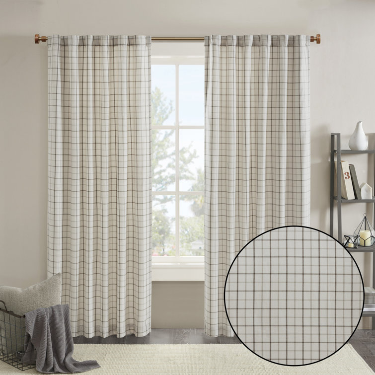 Gray Plaid Light-Filtering Polyester Curtain Panel