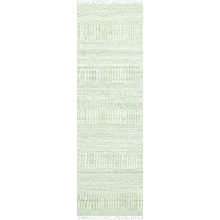Somner Handmade Green Stripe Synthetic Runner Rug 2'6" x 8'