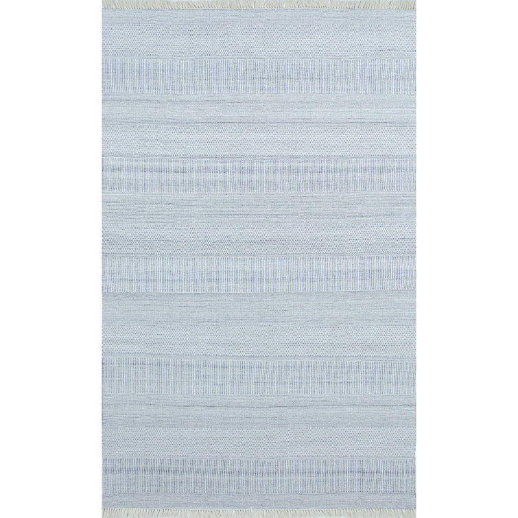 Somner Striped Blue Handwoven 5' x 8' Indoor/Outdoor Rug with Fringe