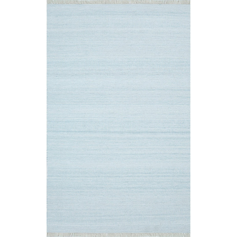 Somner Aqua Striped Handmade Flatweave Synthetic Indoor/Outdoor Rug