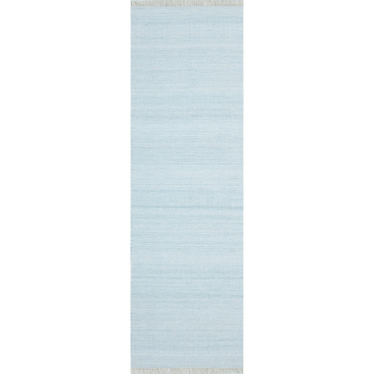 Aqua Flat Woven Handmade Synthetic Stripe Runner Rug