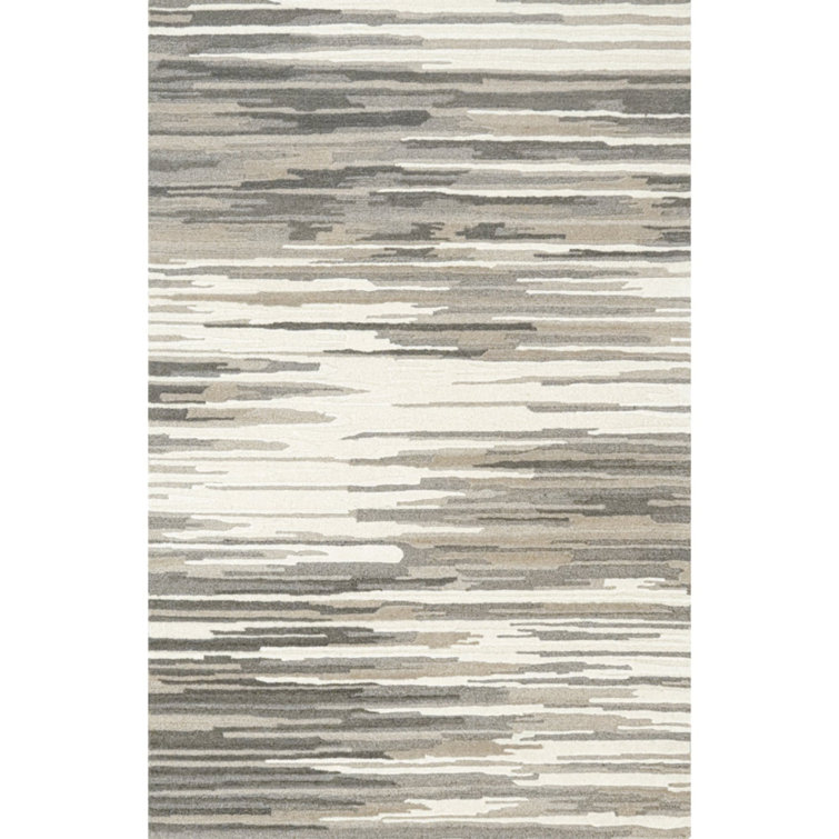 Handmade Abstract White Wool Rectangular Tufted Rug 2' x 3'