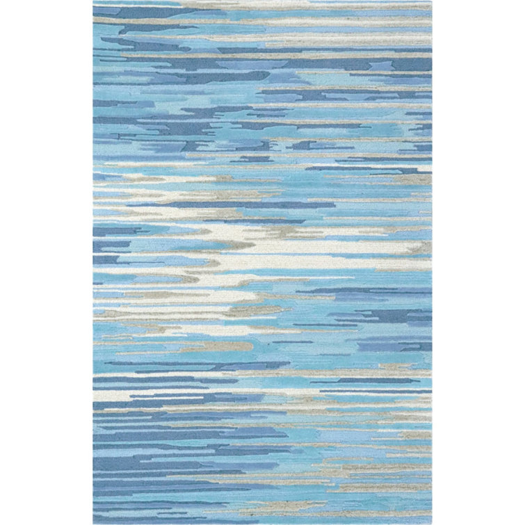 Serene Skies Handmade Wool Area Rug in Blue Abstract, 8'x8'