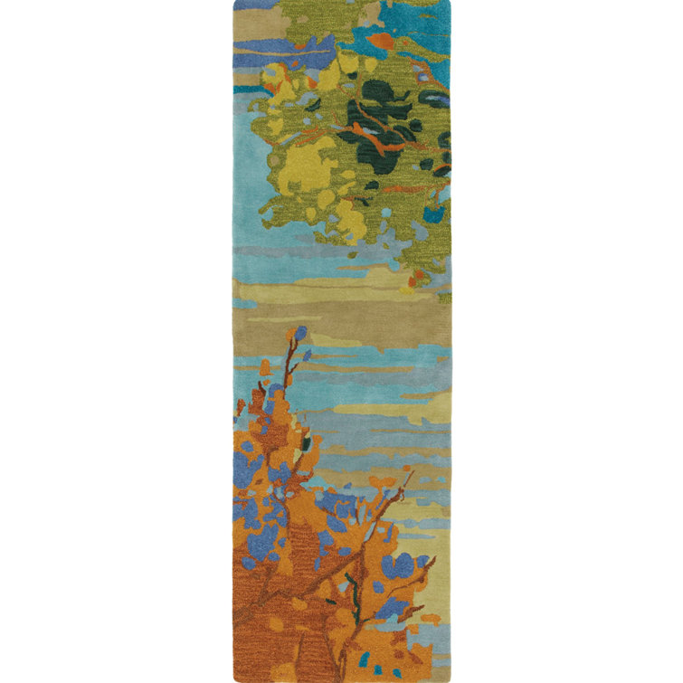 Soothing Sky Hand-Tufted Wool Area Rug in Teal, Yellow, and Blue - 5' x 8'