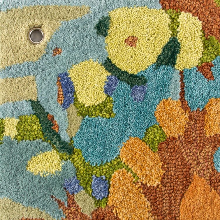 Handmade Blue and Green Wool Landscape Area Rug 5' x 8'