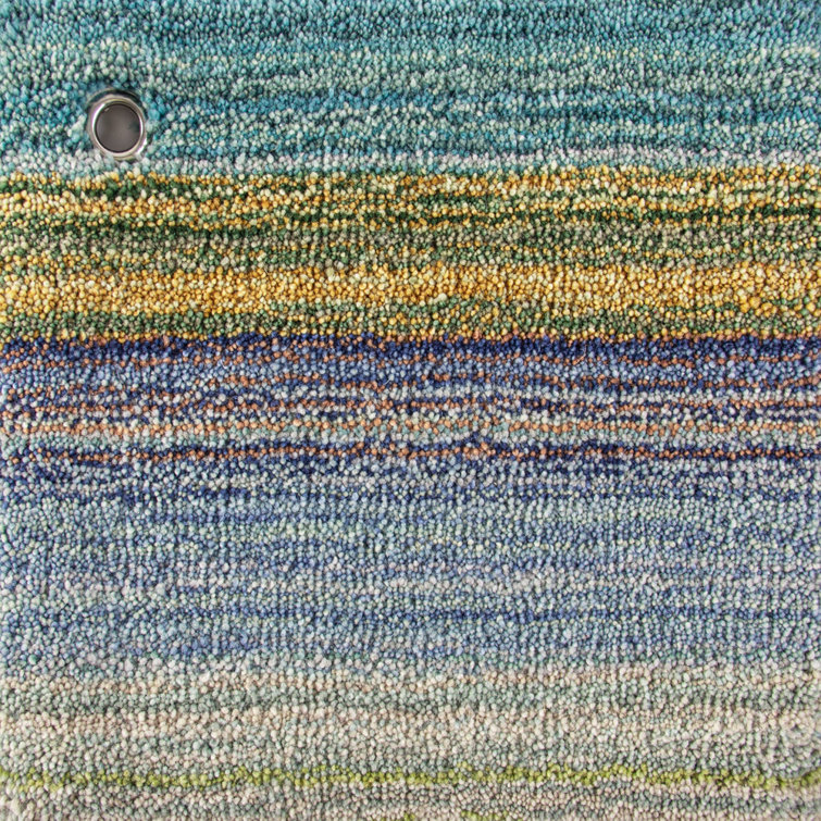Handmade Brushstroke Blue Stripe Wool Area Rug 5' x 8'