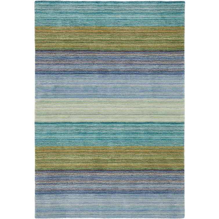 Hand-Tufted Wool Blue and Green Striped 8' x 10' Area Rug