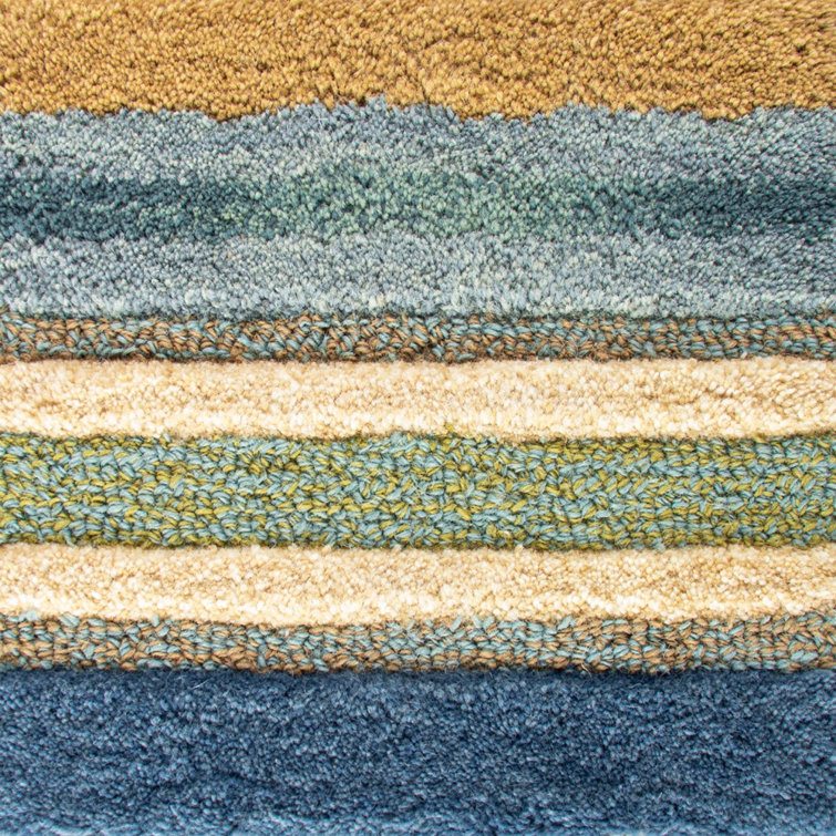 Handmade Blue and Beige Wool Striped Runner Rug